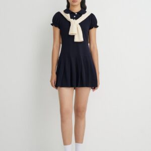 Navy Pleated Mini Dress