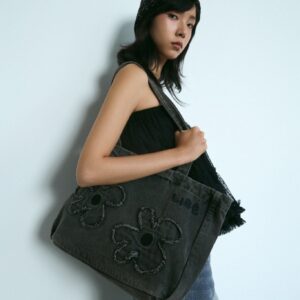Grey Denim Tote Bag