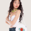 White Ruched Floral Sticker Bag